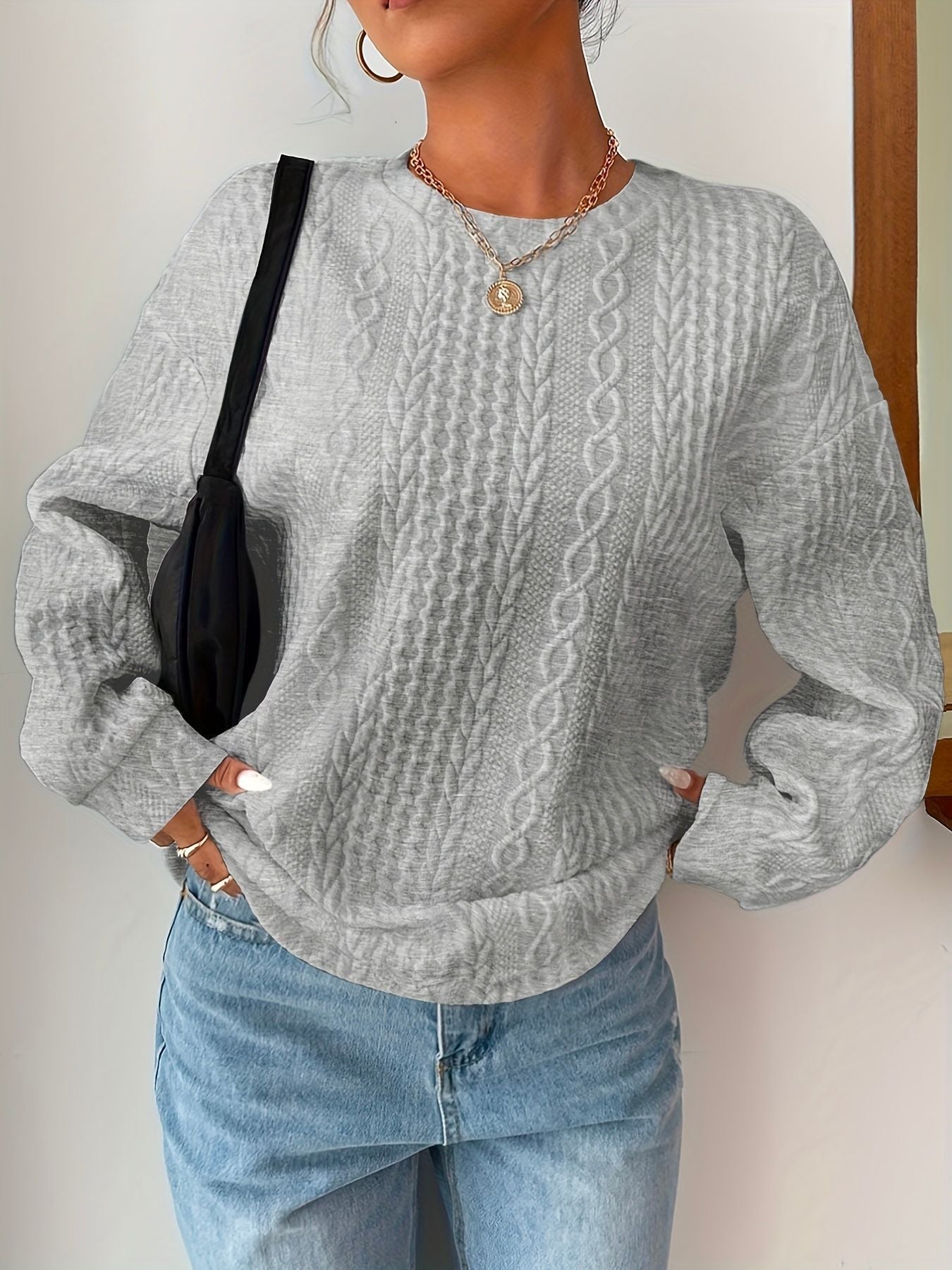 Damen Strickpullover Strukturierter Look Lässig Beige