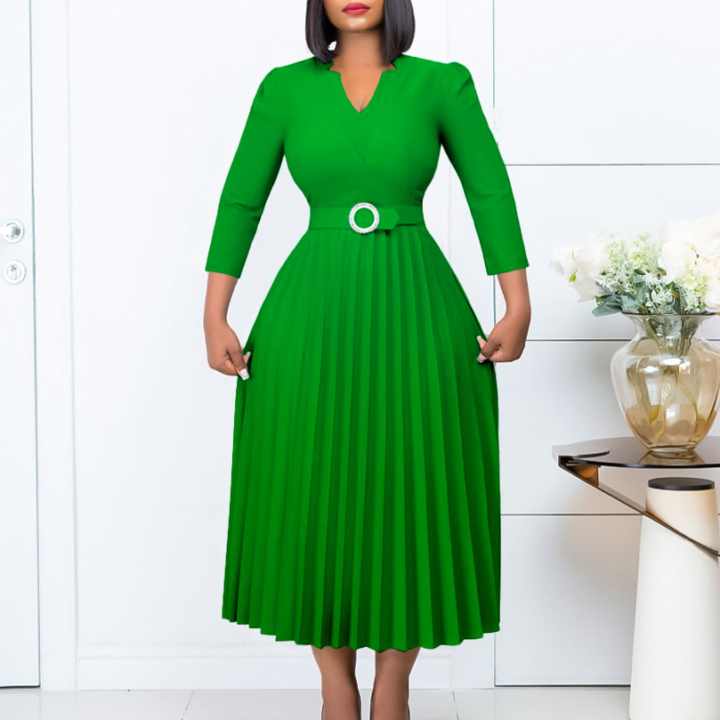Damen Midikleid Plissé-Optik Taillengürtel Norvielle - Norvielle