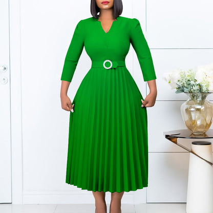 Damen Midikleid Plissé-Optik Taillengürtel Norvielle - Norvielle