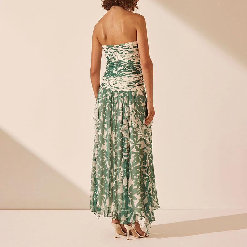 Damen Maxikleid Schulterfrei Rüschendetails Florales Muster Norvielle