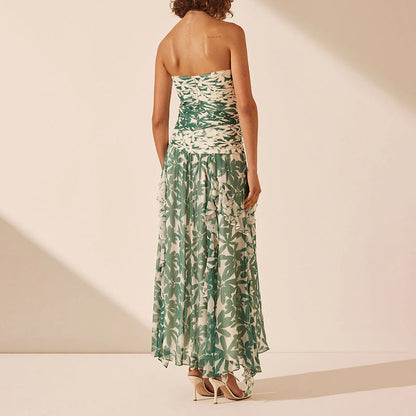 Damen Maxikleid Schulterfrei Rüschendetails Florales Muster Norvielle