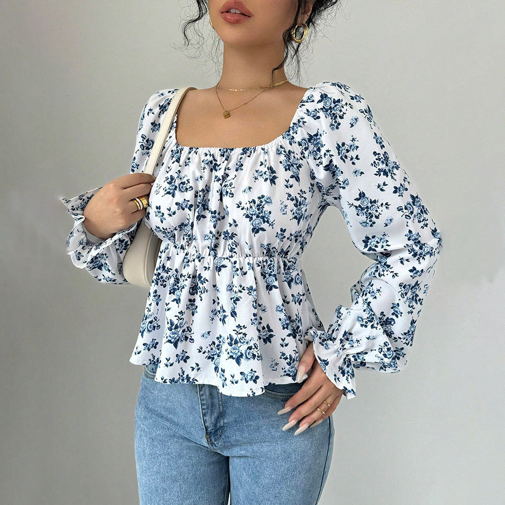 Damen Bluse Voluminöse Ärmel Floralmuster Norvielle