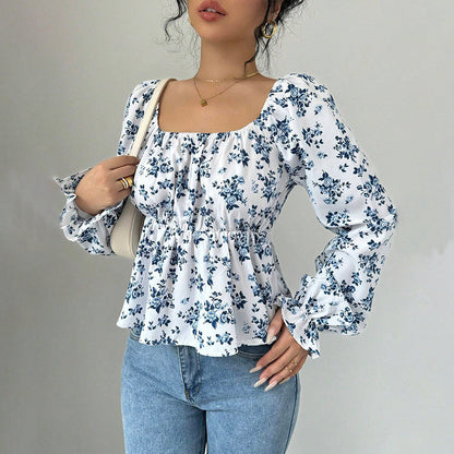 Damen Bluse Voluminöse Ärmel Floralmuster Norvielle