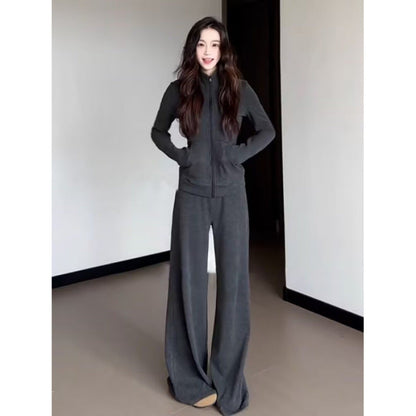Damen Fleece-Anzug-Set Weites Design Hocher Kragen Grün