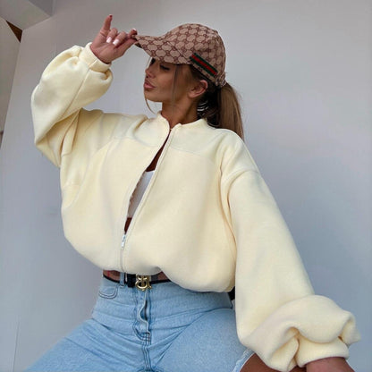 Damen Fleece-Jacke Hochkragen Reißverschluss