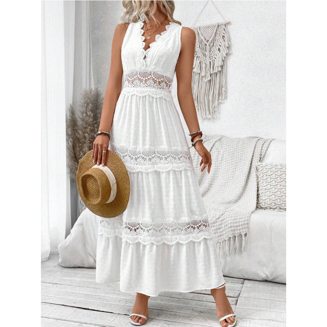 Norvielle Damen Spitzenkleid V-Ausschnitt
