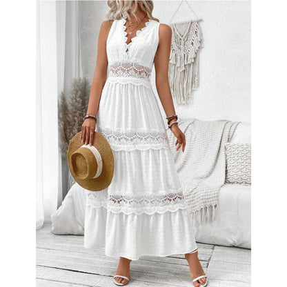 Norvielle Damen Spitzenkleid V-Ausschnitt