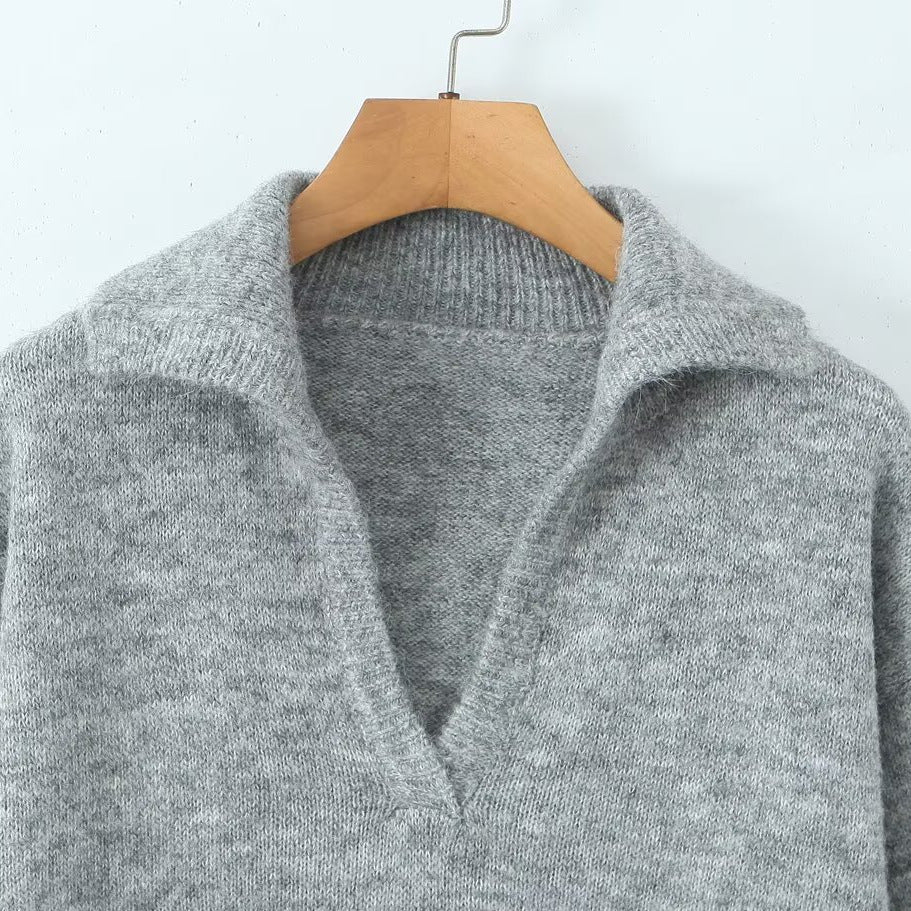 Damen Strickpullover Stehkragen V-Ausschnitt Norvielle