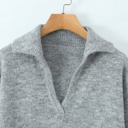 Damen Strickpullover Stehkragen V-Ausschnitt Norvielle