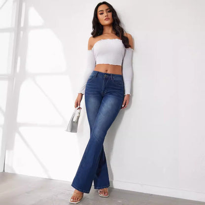 Damen Hochtaillierte Bootcut Jeans Norvielle -> Damen Hochtaillierte