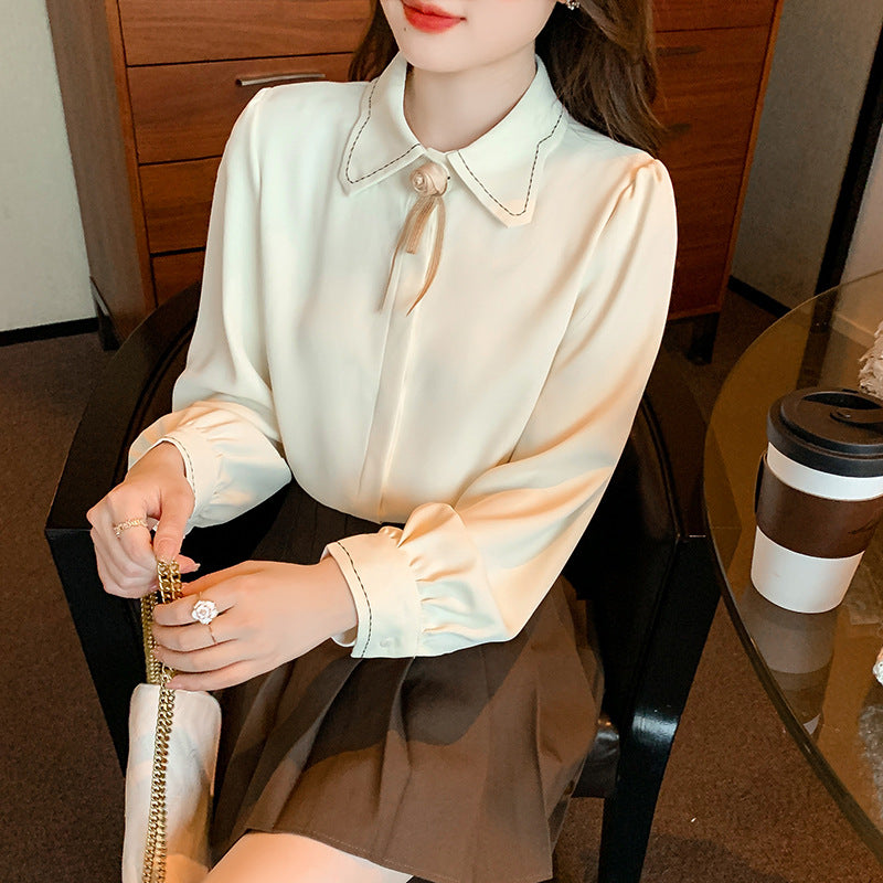 Damen Bluse Elegante Schleife Klassischer Kragen Norvielle