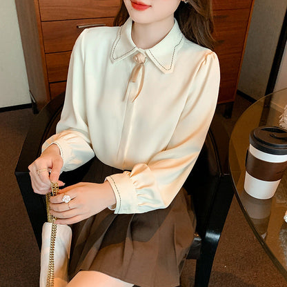 Damen Bluse Elegante Schleife Klassischer Kragen Norvielle
