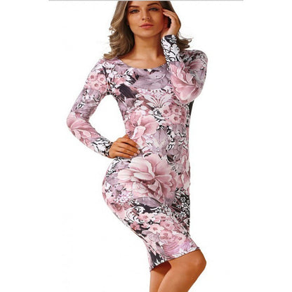 Damen Etuikleid Floralmuster Langer Arm Norvielle
