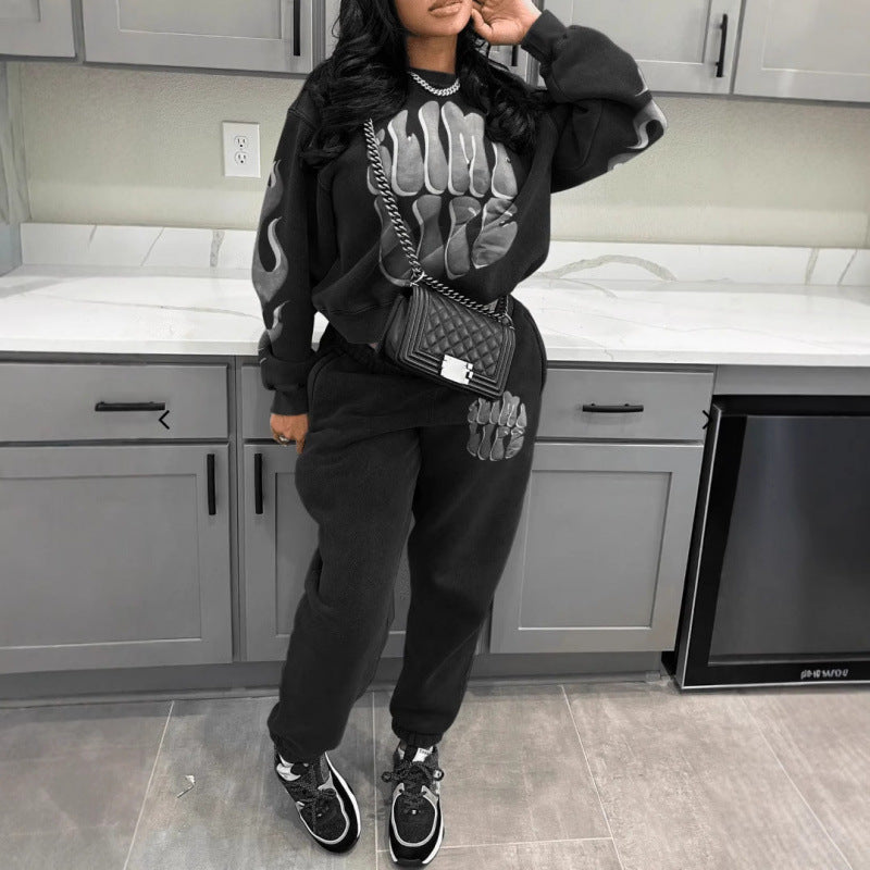 Damen Sweatanzug Sportlich Grafikdesign Norvielle