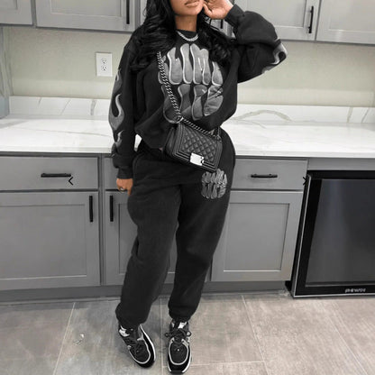 Damen Sweatanzug Sportlich Grafikdesign Norvielle
