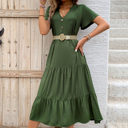 Damen Maxikleid Knopfleiste Voluminöser Rock Norvielle - Norvielle