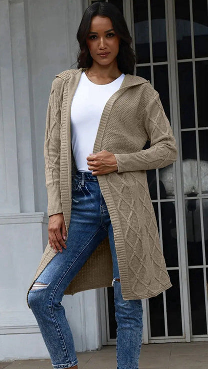 Damen Strickjacke Kapuze Zopfmuster Norvielle
