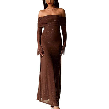 Damen Abendkleid Schulterfrei Paillettenbesatz Figurbetonter Schnitt