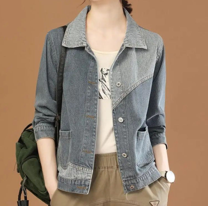Damen Jeansjacke Strukturiertem Kragen Blau - Norvielle