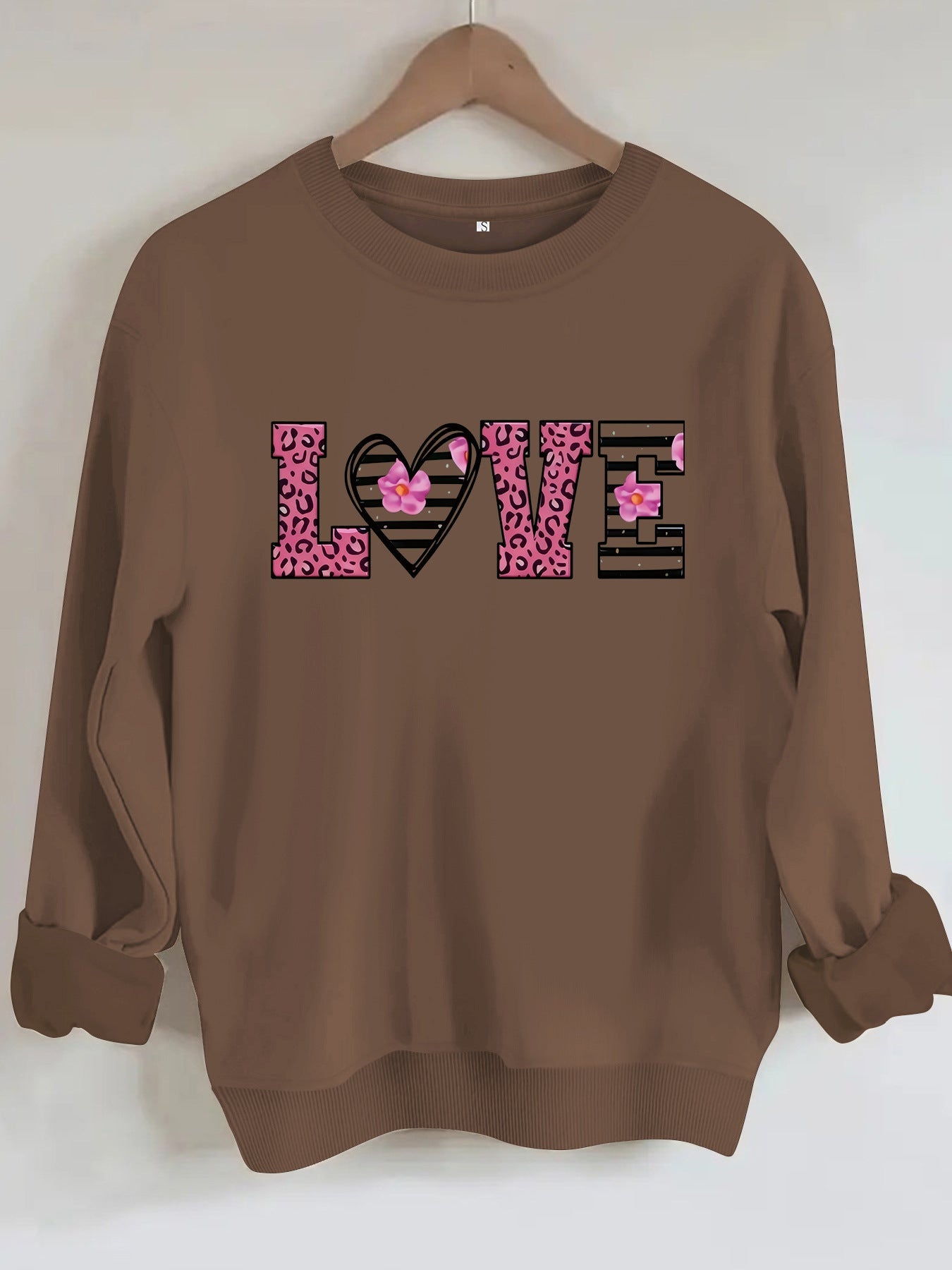 Damen Sweatshirt Leopardenherz-Design Baumwolle Komfortschnitt