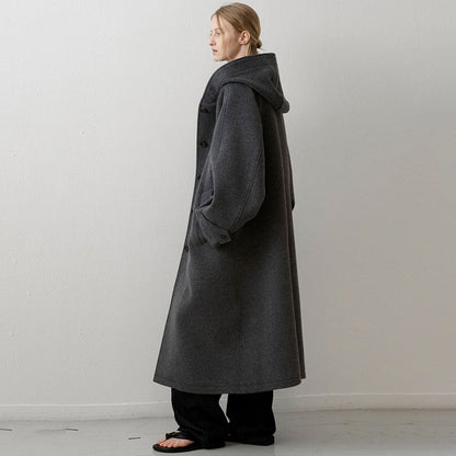Damen Wollmantel Oversized mit Kapuze und Taschen
