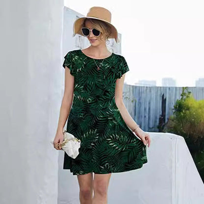 Damen Sommerkleid Blumenmuster Rüschendetails schwingender Rock