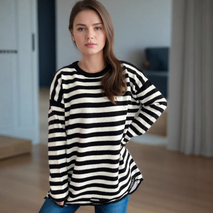 Damen Oversized-Pullover aus Strickstoff mit lässigem Streifenmuster