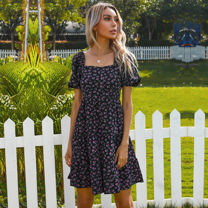 Damen Blümchenkleid mit Puffärmeln und Volumenrock