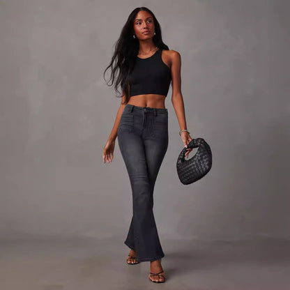 Damen Hochtaillierte Flare Jeans Stretch