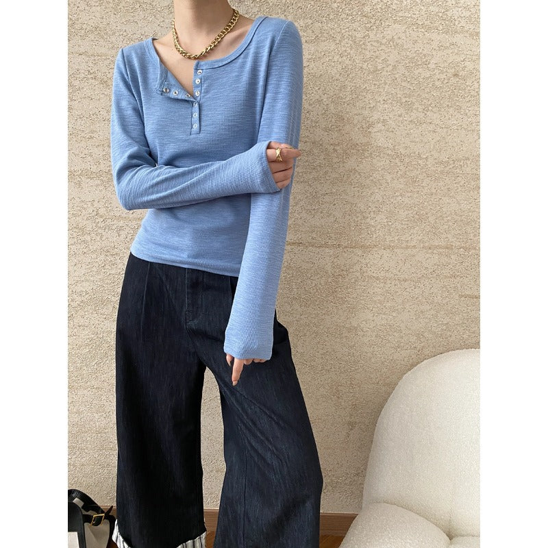 Damen Langarmshirt mit Knöpfen Norvielle