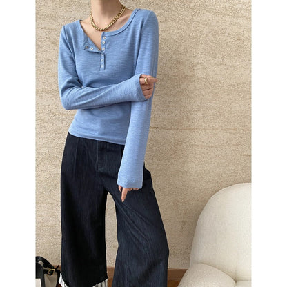 Damen Langarmshirt mit Knöpfen Norvielle