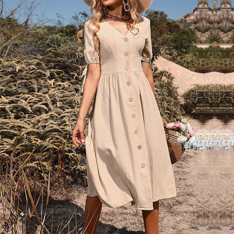 Damen Midi-Kleid Raffinierte Knopfdetails Norvielle