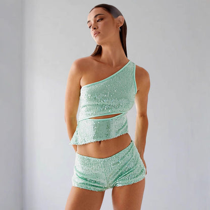 Damen Glitzernder und Shorts Set