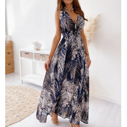Damen Maxikleid V-Ausschnitt Elastisch