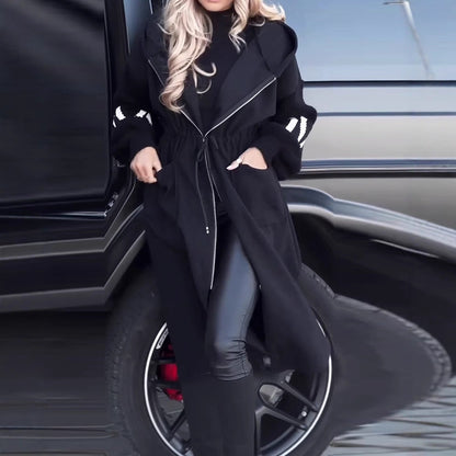 Damen Kapuzenjacke Fleece Taillenzug Schwarz - Norvielle