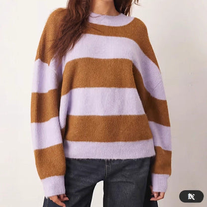 Damen Strickpullover Oversized Gestreift Weich Norvielle