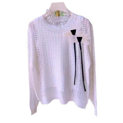 Damen Strickpullover Florale Applikationen Norvielle