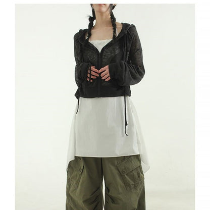 Damen Cropped Kapuzenjacke Reißverschluss Norvielle