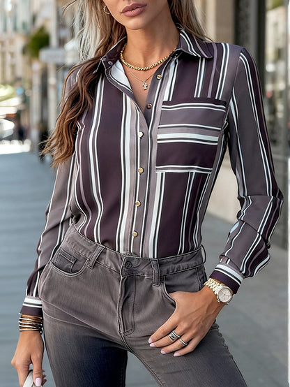 Damen Bluse feine Streifen klassischer Kragen Norvielle