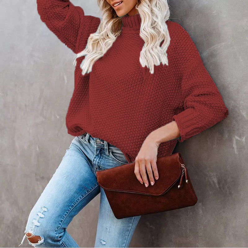 Damen Grobstrickpullover Rollkragen Lässig Norvielle