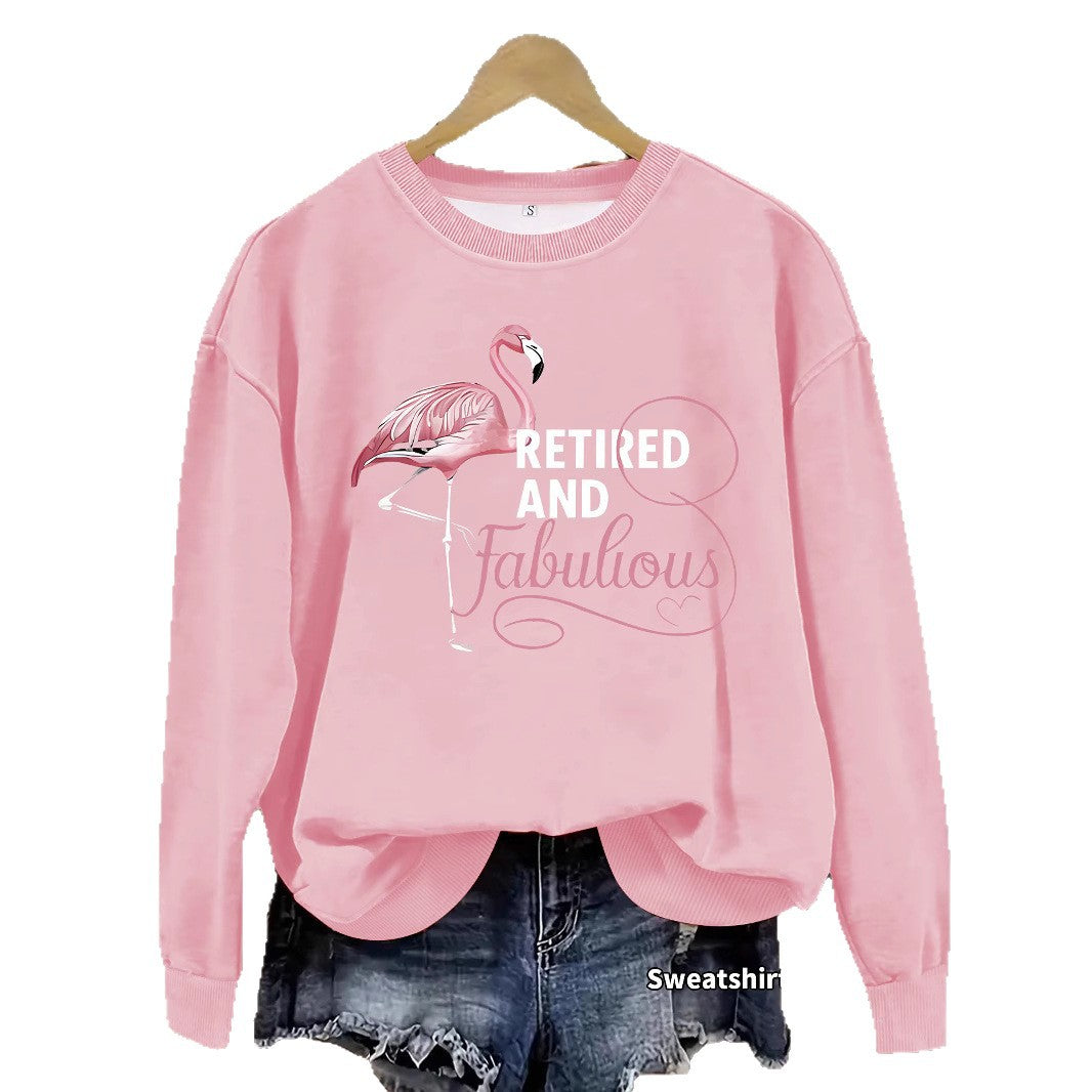 Damen Sweatshirt Flamingo Motiv Weich Rosa