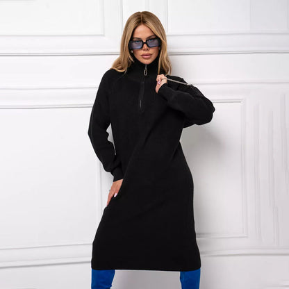 Damen Strickkleid Stehkragen Reißverschluss Norvielle - Norvielle