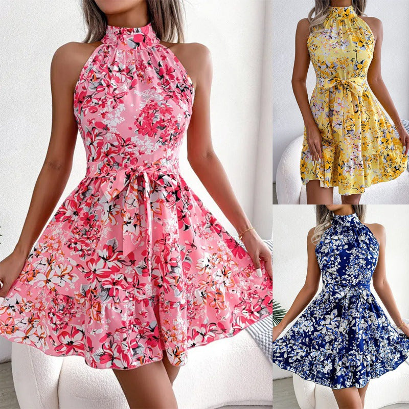 Damen Halterkleid mit Blumenmuster Voluminöser Rock - Norvielle