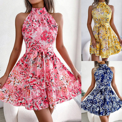 Damen Halterkleid mit Blumenmuster Voluminöser Rock - Norvielle