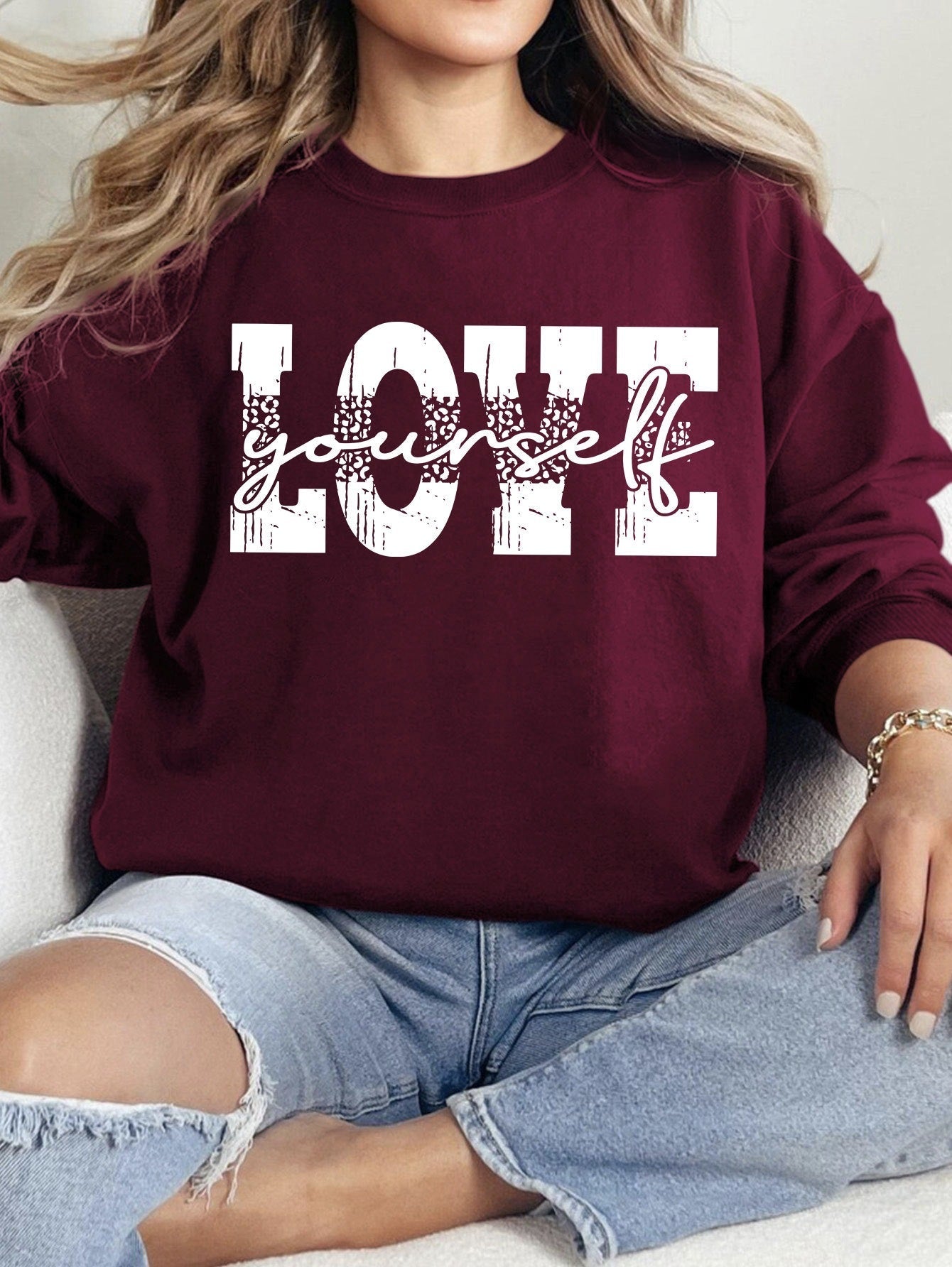 Damen Sweatshirt Lässig Mit Love Schriftzug