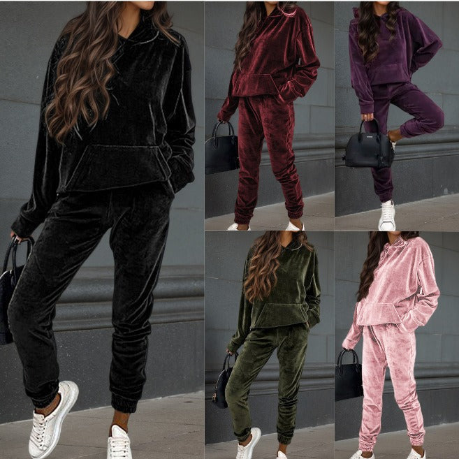 Damen Sportliches Fleece-Set mit Hoodie und elastischem Bund - Norvielle