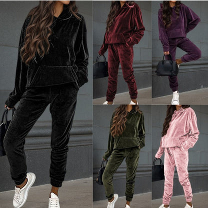 Damen Sportliches Fleece-Set mit Hoodie und elastischem Bund - Norvielle