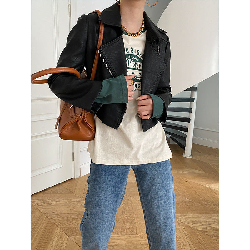 Damen Bikerjacke Kurz Leder