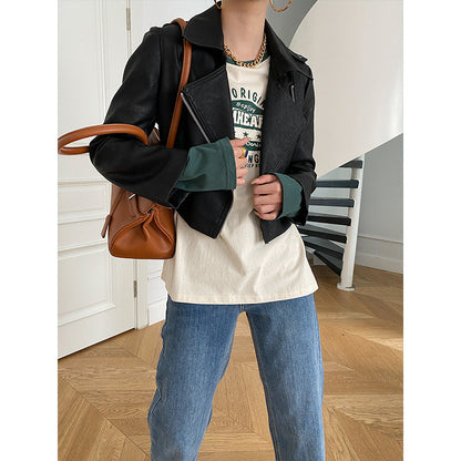 Damen Bikerjacke Kurz Leder