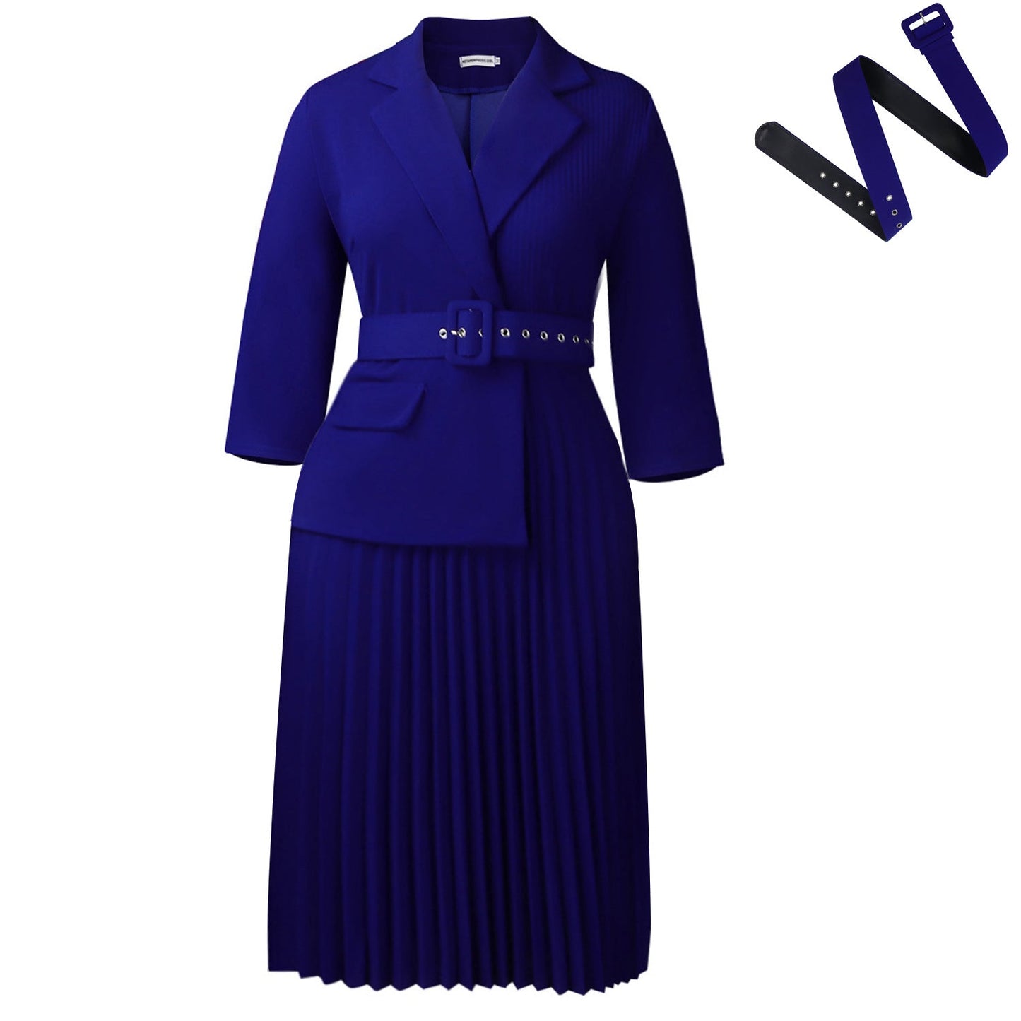 Damen Blazer-Kleid mit Taillengürtel und Plissee Optik